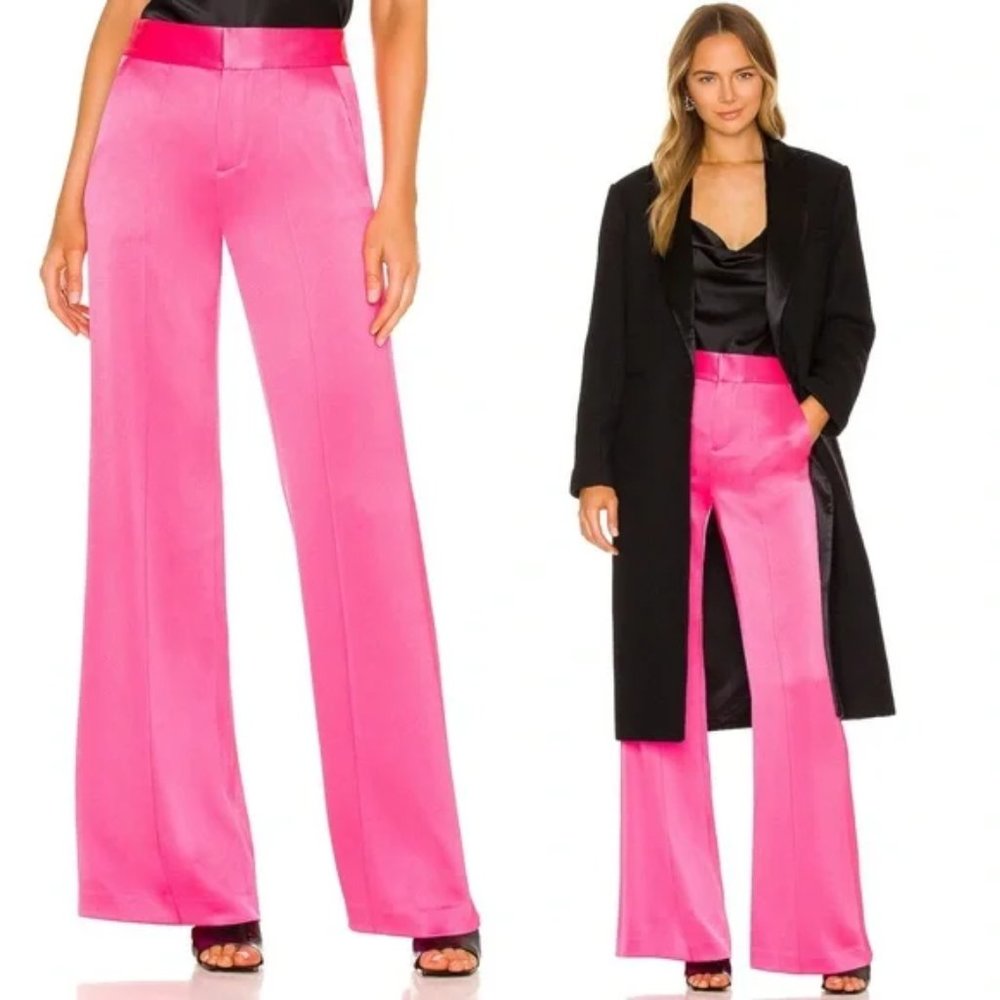 Alice + Olivia Hot Pink Wide Leg Satin Pants